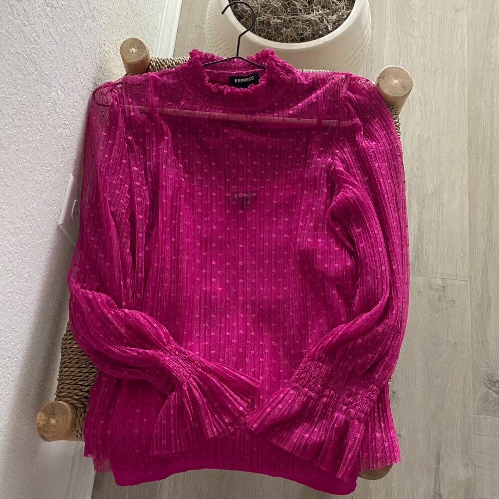 Classy Polka Dot EXPRESS Women's Top w/Camisole, Large Size Pink Mesh Dressy Top